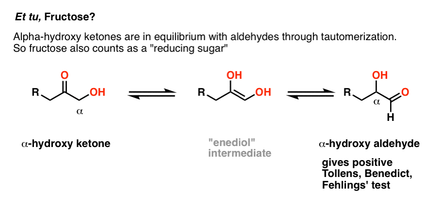 why-does-fructose-give-a-positive-test-for-reducing-sugars-beause-in-equilibrium-with-alpha-hydroxy-aldehyde