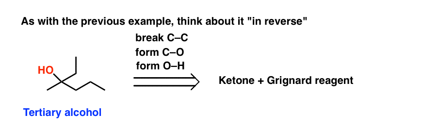 working backwards from a tertiary alcohol to ketone and grignard reagent