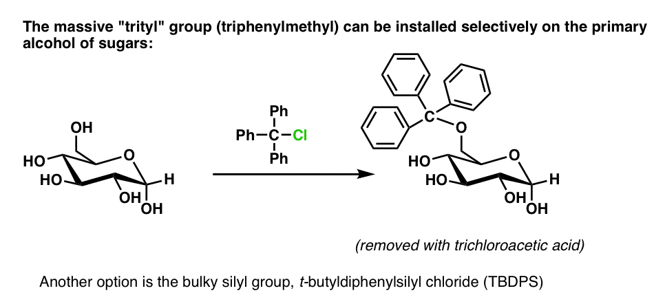 -massive-trityl-group-only-reacts-at-primary-alcohols-of-sugars