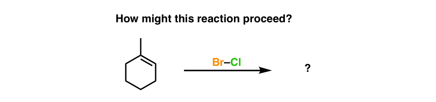 Treatment of alkenes with br-cl gives markovnikov addition anti stereochemistry