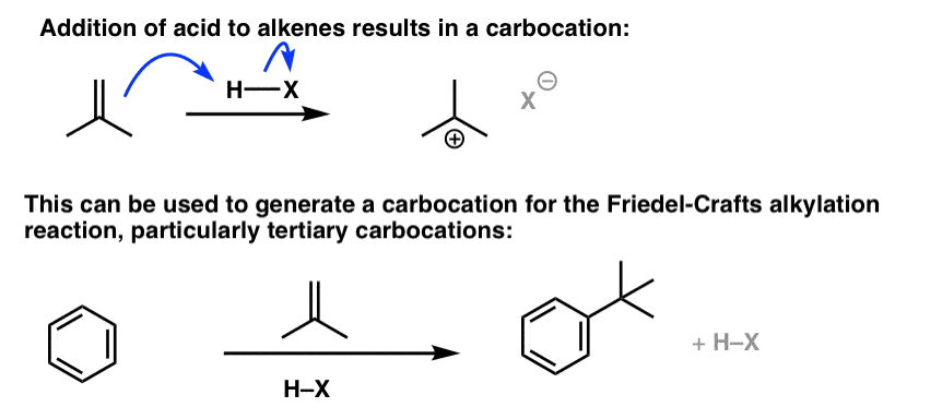 addition of acid to alkenes gives carbocation tert butyl group