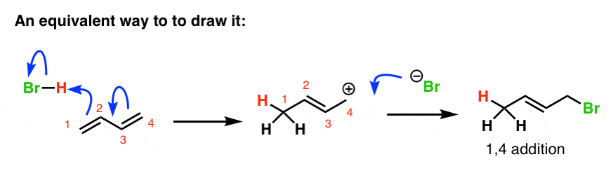 equivalent way to draw 14 addition to butadiene showing multiple arrows