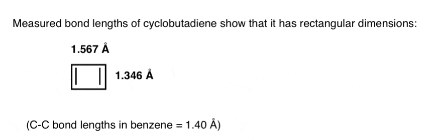 measured bond lengths of cyclobutadiene show it has rectangular dimensions