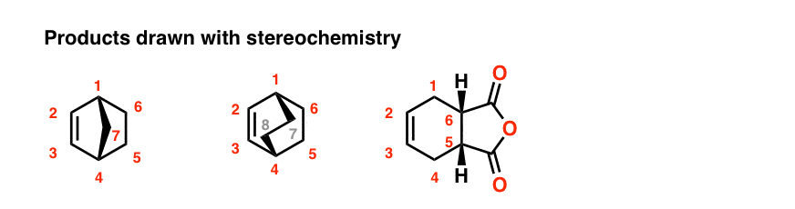 products of cyclic dienes and dienophiles diels alder products shown with stereochemistry depicted