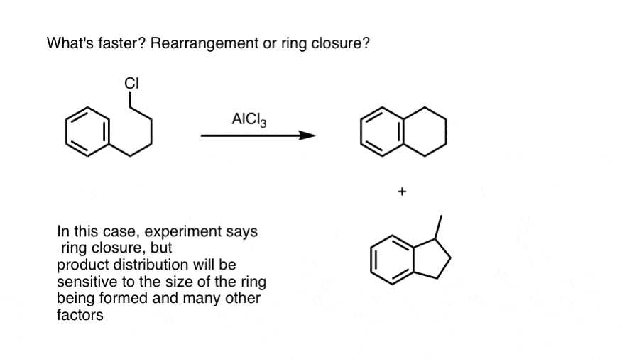 question do you get rearrangement or ring closure in intramolecular friedel crafts reaction