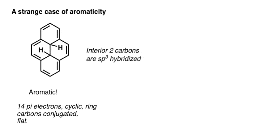 interesting case of aromatiicty 14 pi system double bonds outside interior atoms sp3 hybridized