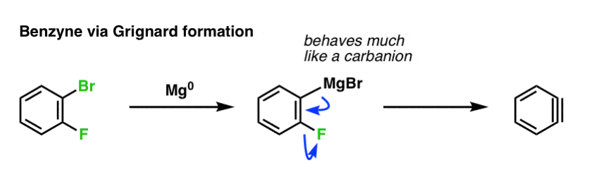generation of benzyne through formation of grignard reagent and e1cb elimination