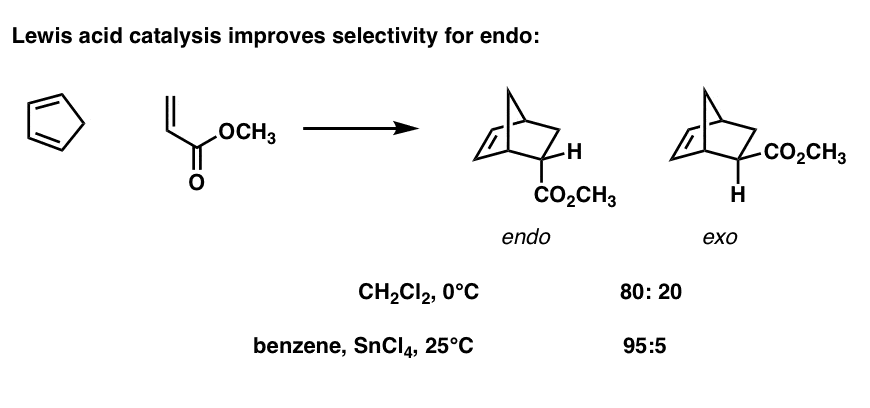 lewis acid catalysis increases endo selectivity in the diels alder reaction sncl4