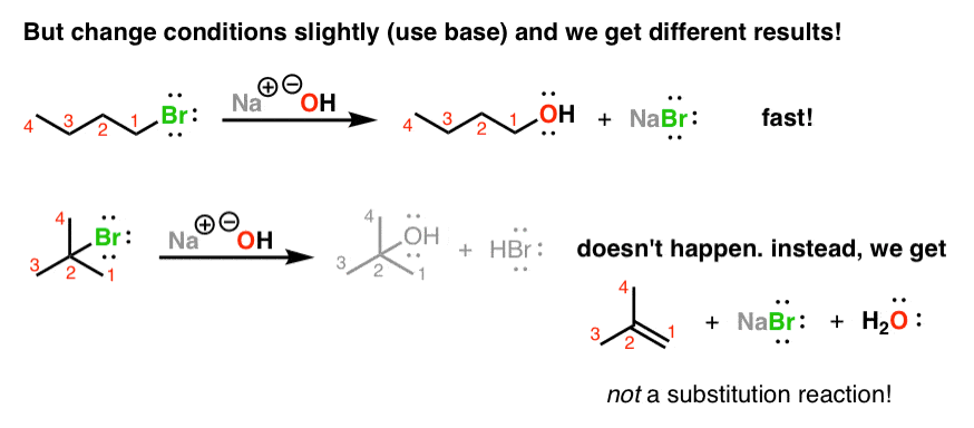 tertiary and primary alkyl halide naoh gives different results sn2 versus elimination