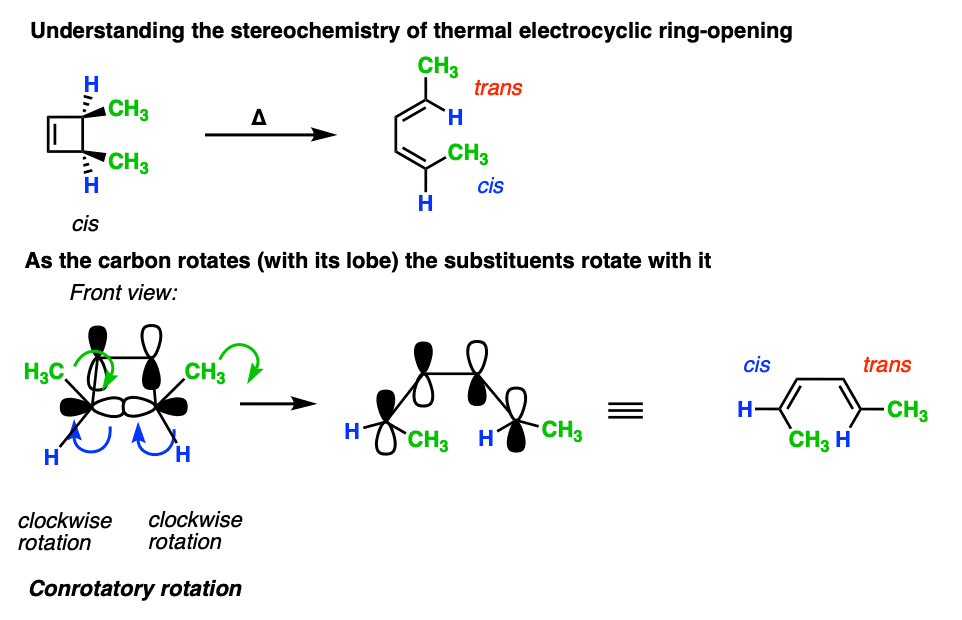 how to predict products of thermal electrocyclic ring opening conrotatory