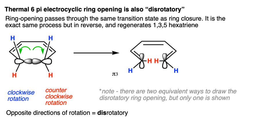 10-thermal 6 pi electrocyclic ring opening is disrotatory