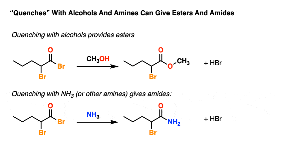 quench-step-for-hydrolysis-of-acid-bromides-with-amines-or-alcohols-to-give-amides-and-esters