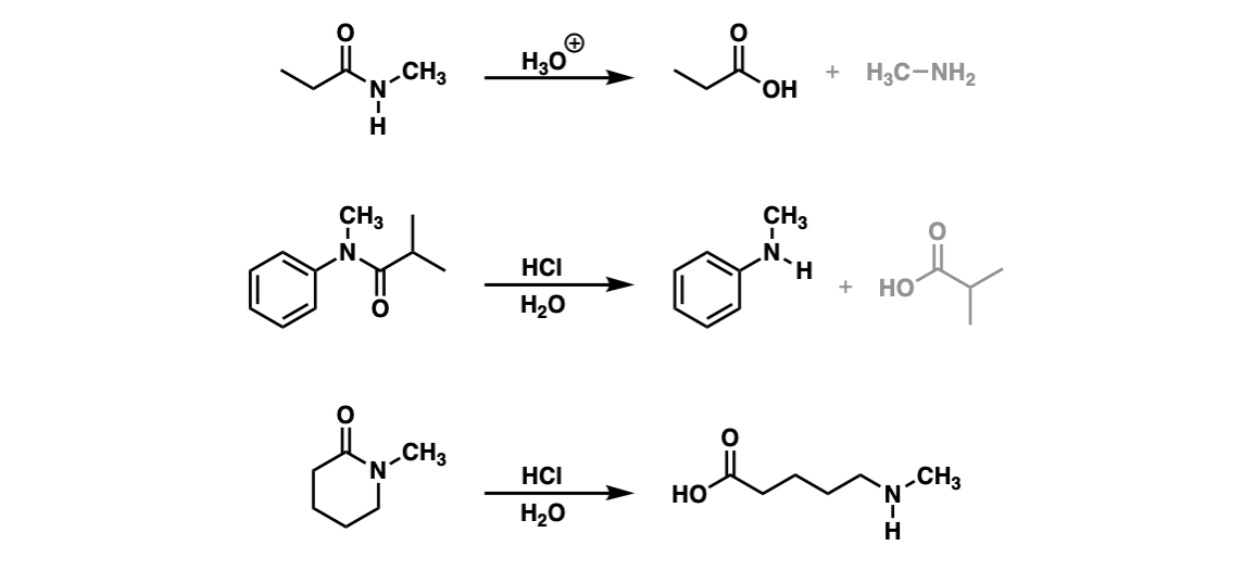 examples of acid hydrolysis of amides to give carboxylic acid