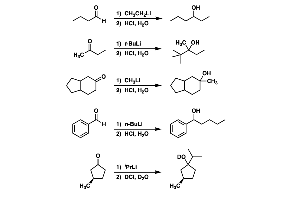 examples of organolithium species to aldehydes and ketones
