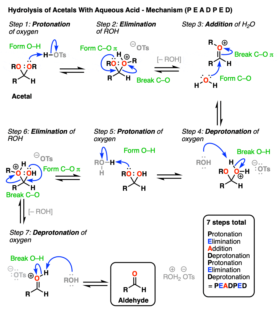 mechanism for formation of acetals from aldehydes and ketones