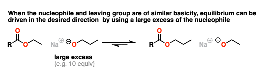 碱性相似的亲核试剂与离去基之间的酯交换反应