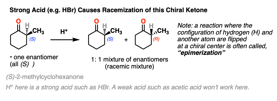 example of acid-catalyzed epimerization of a chiral ketone