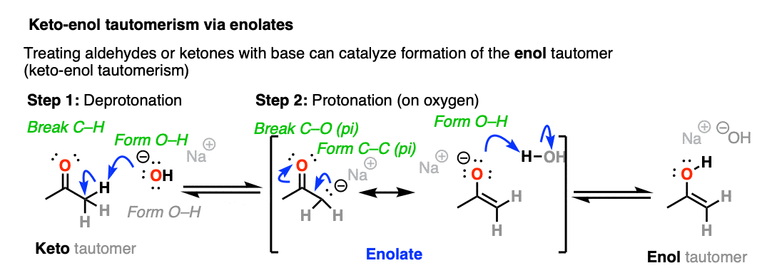mechanism for keto enol tautomerism under basic conditions occurs through enolates