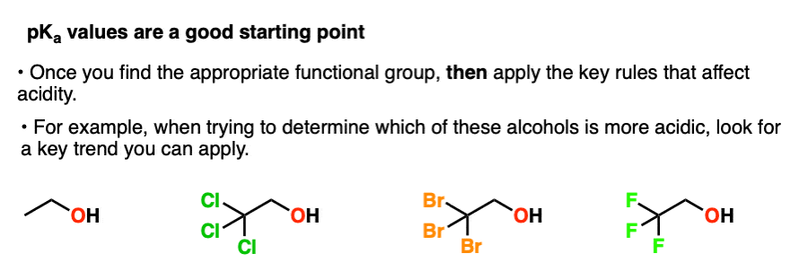 instead of using a pka table when there are molecules with the same functional group apply trends instead