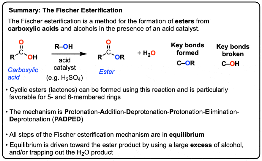 Fischer Esterification Carboxylic Acid To Ester Under Acidic 