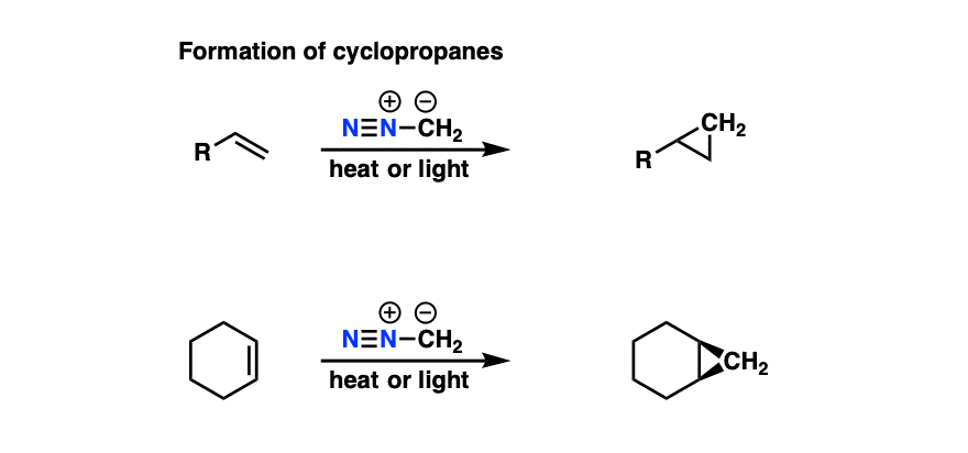 examples of cyclopropanation of alkenes using diazomethane