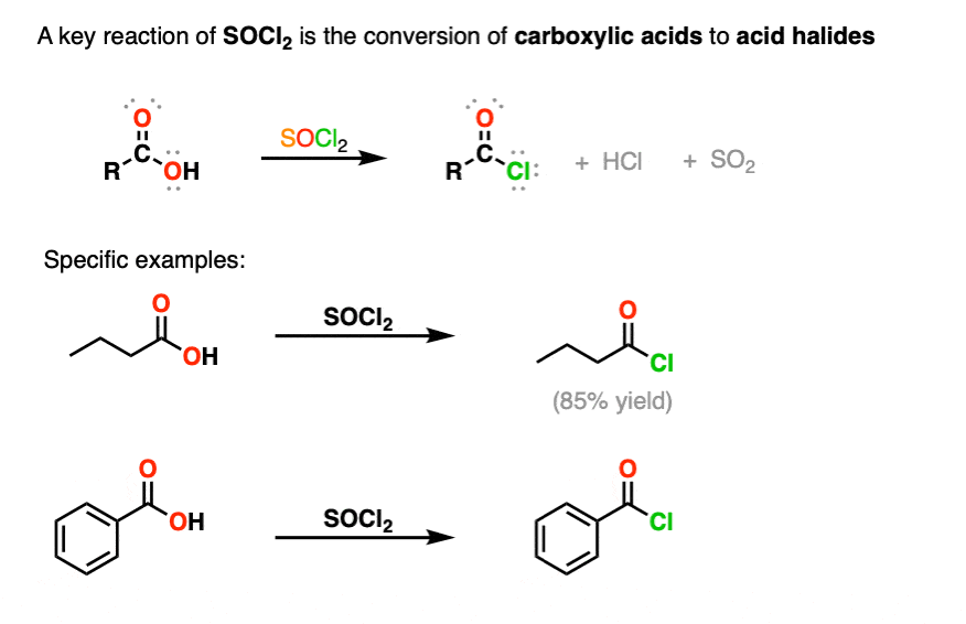 key reaction of thionyl chloride socl2 is conversion of carboxylic acids to acid halides