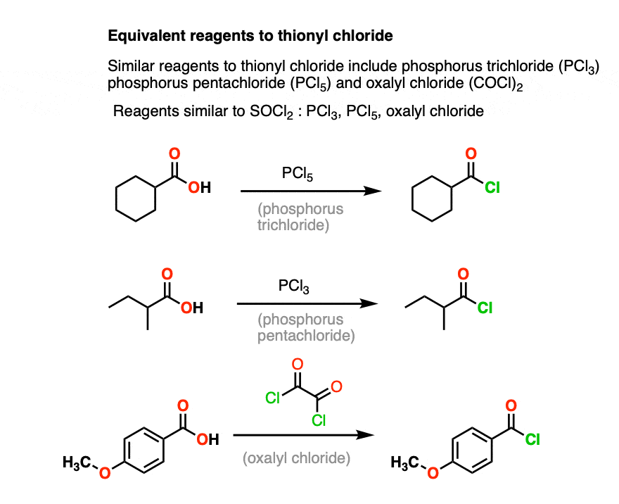 key reactions of pcl5 and pcl3 to convert carboxylic acids to acid halides