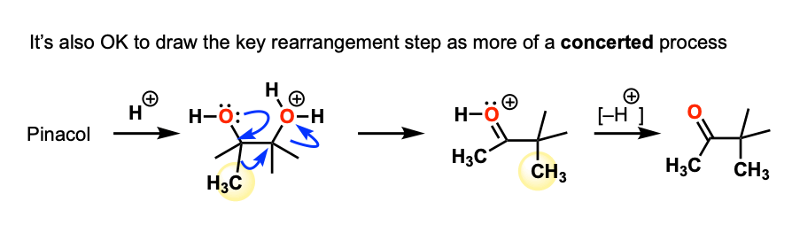 concerted rearrangement step in the pinacol rearrangement