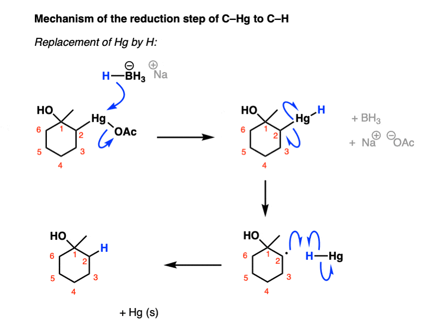 reduction of alkylmercury compound to alkane with nabh4 mechanism