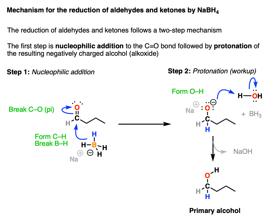 mechanism for the reduction of aldehydes and ketones by sodium borohydride