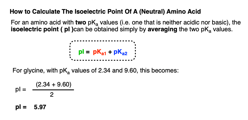 calculation of isoelectric points simple formula is to average two pka values of amino acid