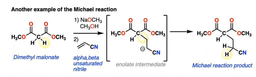 an example of the michael reaction between a malonate ester and an alpha beta unsaturated nitrile