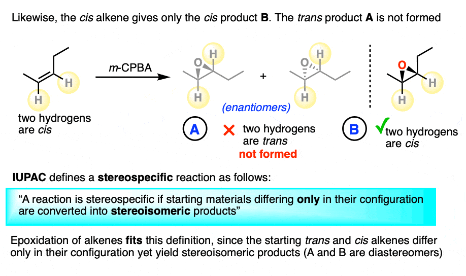 another example of a stereospecific epoxidation reaction with a cis alkene giving only the cis product