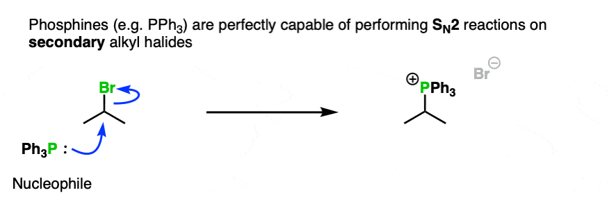 example of PPh3 reacting as a nucleophile with a secondary alkyl halide