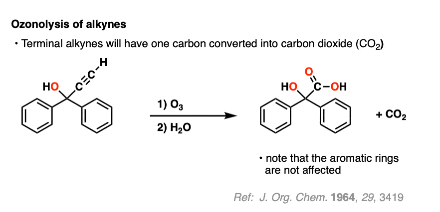 example of the ozonolysis of alkynes where an aromatic ring is left alone