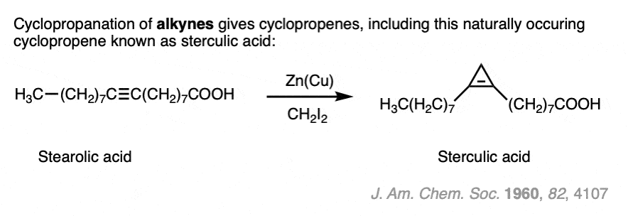 Synthesis of sterculic acid via cyclopropanation of an alkyne J Am Chem Soc 1960