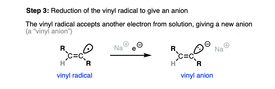-mechanism of na nh3 alkyne reduction step 3 - reduction of vinyl radical to give vinyl anion