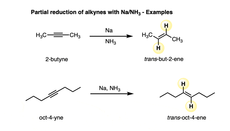 examples of reduction of alkynes with sodium and ammonia na nh3 to give trans alkenes