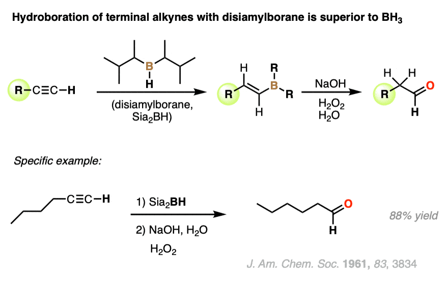 disiamylborane is an excellent reagent for mono hydroboration of terminal alkynes