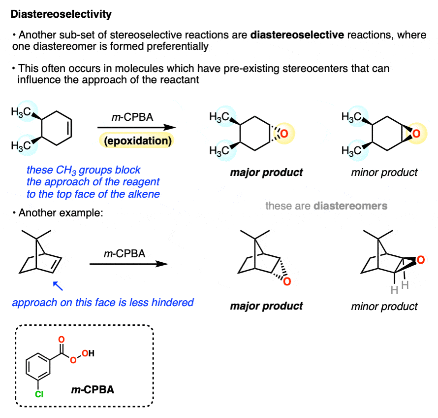 diastereoselective reaction gives excess of one diastereomer