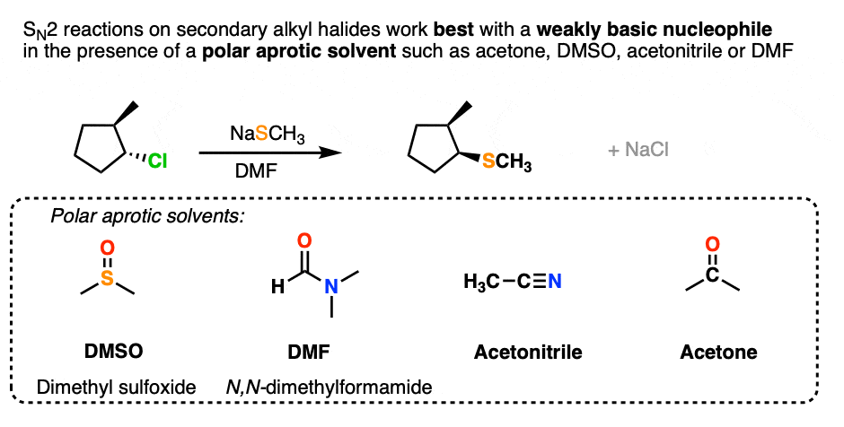 sn2 reactions on secondary alkyl halides are good with weakly basic nucleophiles