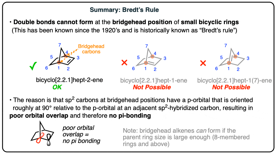 summary bredts rule no bridgehead alkene formation