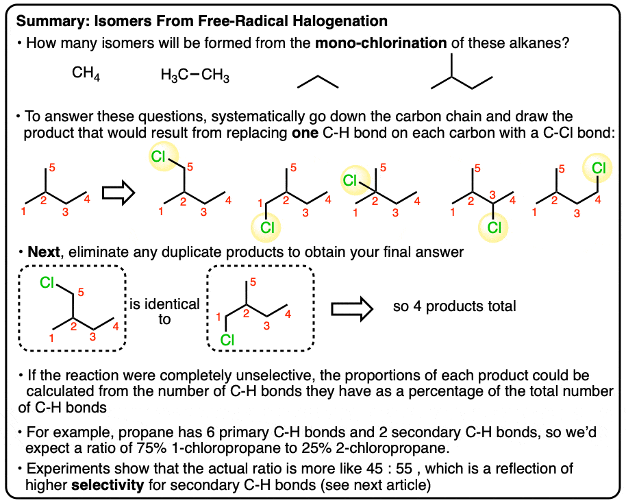 summary-how many mono chlorinated isomers of an alkane will be formed in this reaction how to answer