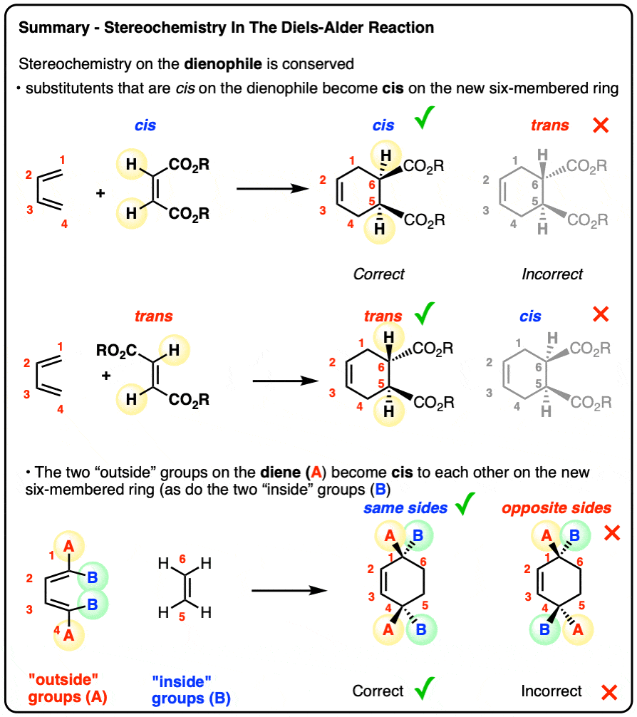 stereochemistry of the diene and dienophile in the diels alder reaction summary-fix