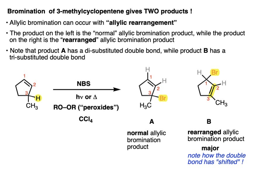 -allylic bromination of 3-methylcyclopentene with nbs allylic rearrangement