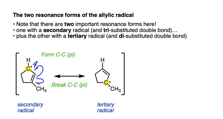resonance forms of allylic radical from 3 methylcyclopentene