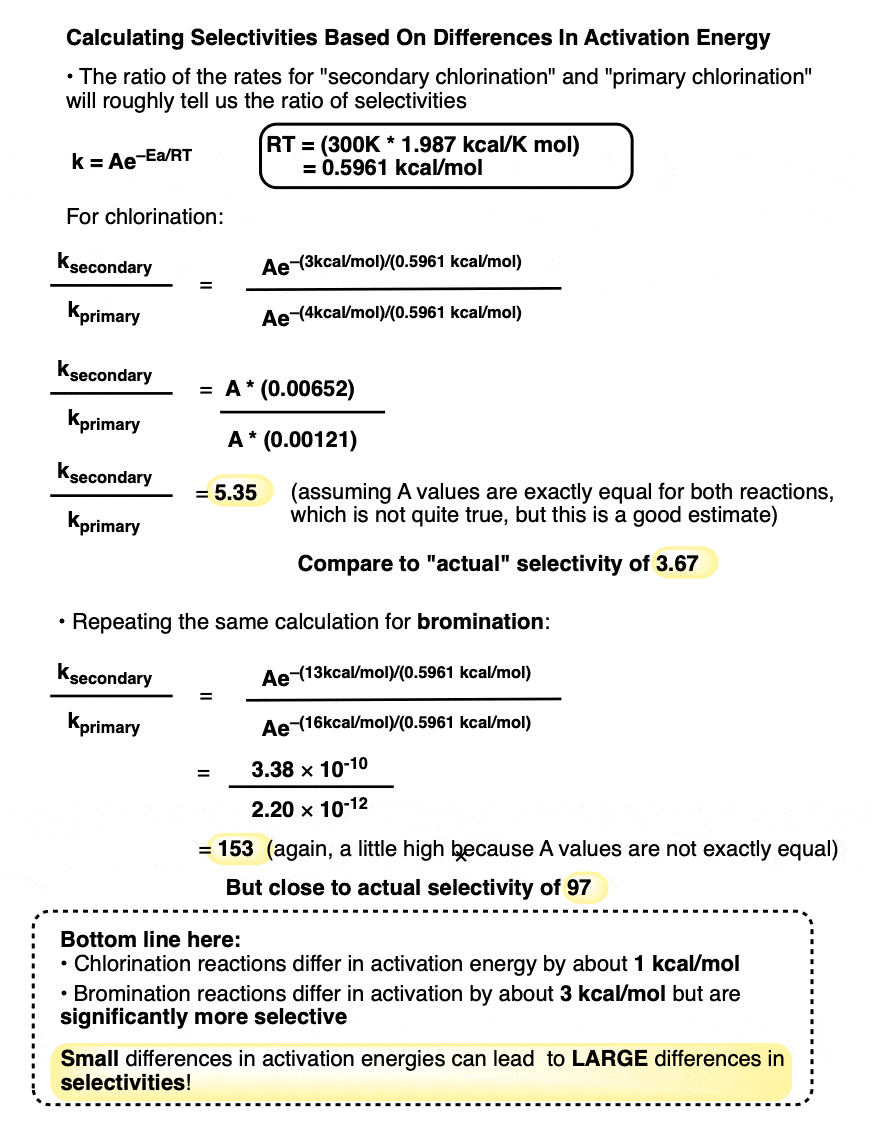free radical halogenation small difference in activation energy gives huge difference in selectivity