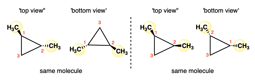 same molecule looked at from top and bottom sides 1 2 dimethylcyclopropane