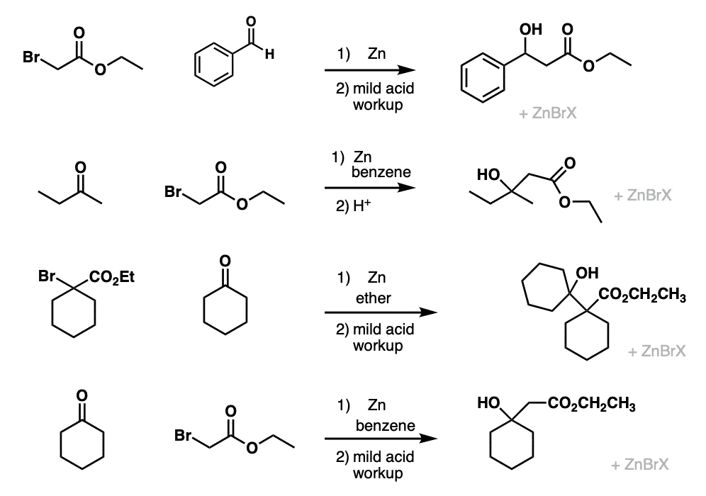 examples of reformatsky reaction reduction of alpha haloesters with zinc
