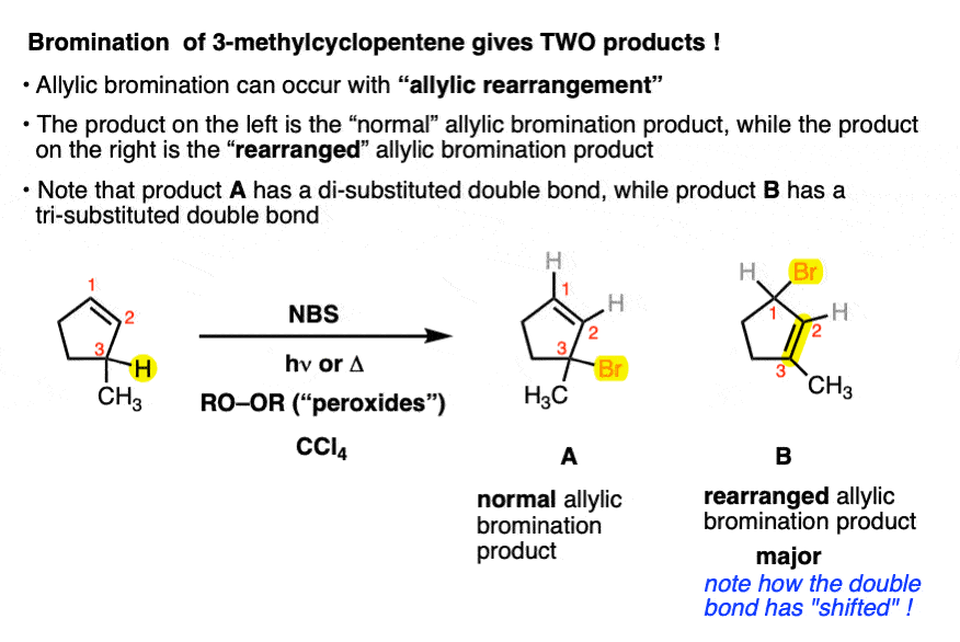 allylic bromination of 3-methylcyclopentene with nbs allylic rearrangement